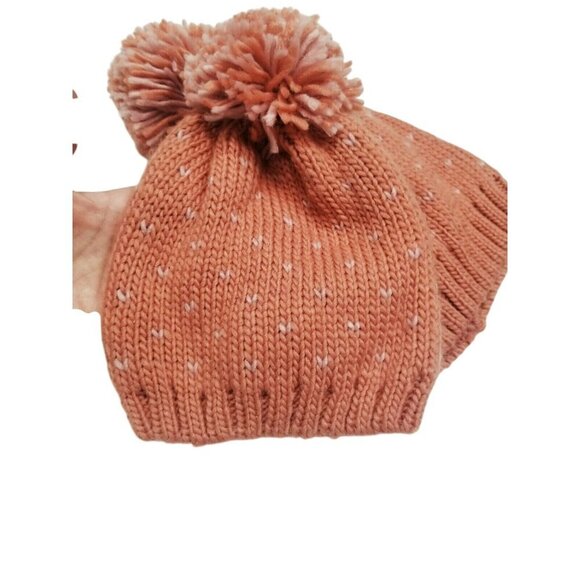 Mommy & Me Knitted Hats Pink Pompoms NWT One Size Cozy Matching Set Pink Heart‎ - Picture 1 of 5